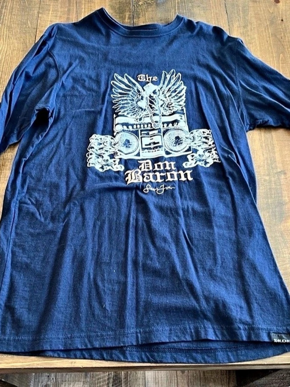 Sean John Don Baron Graphic Long Sleeve T-Shirt Tee Blue Large